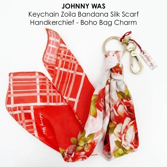 𝐉𝐎𝐇𝐍𝐍𝐘 𝐖𝐀𝐒 𝐍𝐖𝐓 Keychain Zoila Bandana Silk Scarf Handkerchief - Boho Bag Charm - Picture 10 of 10